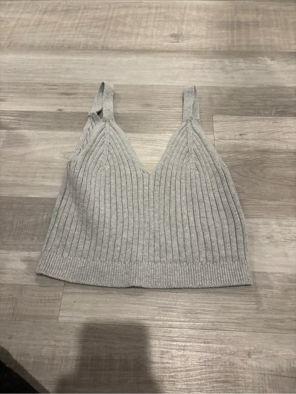 aerie Ribbed V-Neck Knit Cami - Light Gray